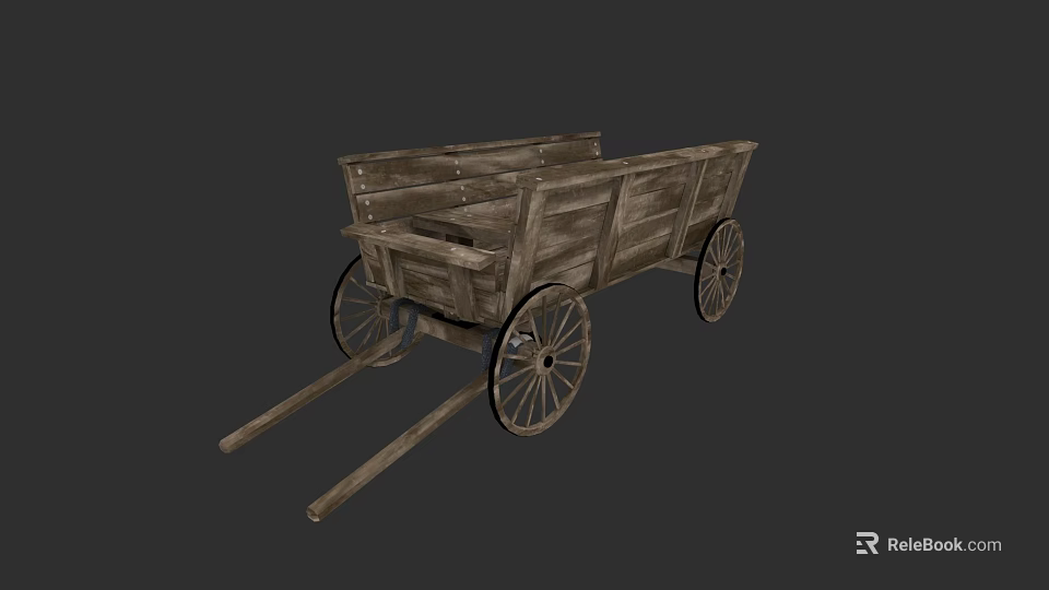 Vintage Wooden Horse Cart With Large Spoked Wheels And Open Cargo Bed 3d model 