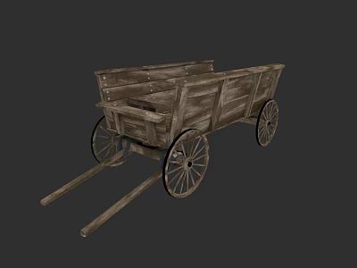 Vintage Wooden Horse Cart With Large Spoked Wheels And Open Cargo Bed 3d model