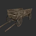 Vintage Wooden Horse Cart With Large Spoked Wheels And Open Cargo Bed