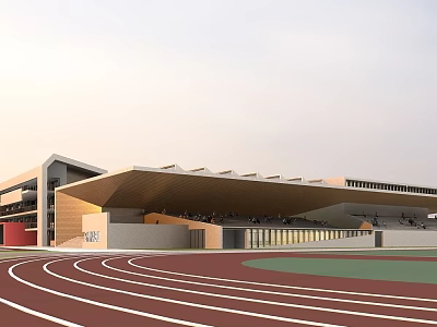 Football Field In Contemporary Stadium With Running Track 3d model