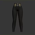 Black Leggings With Brown Belt And Gold Buckles High Waist Design For Daily Use