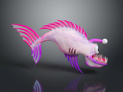 Vibrant Pink And Purple Fish With Unique Fins Large Eyes And Prominent Teeth 3d model