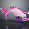 Vibrant Pink And Purple Fish With Unique Fins Large Eyes And Prominent Teeth
