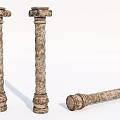 Antique Classical Detailed Stone Columns With Textured Surfaces Standing And Fallen 3d model