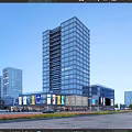 High Rise Urban Commercial Complex With Glass Curtain Wall And Retail Shop Fronts