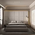 Modern Bedroom Interior Design With Paneled Headboard Wall Bed Rug And Artwork