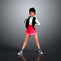 Game Movie Character In Black Vest White Top And Pink Skirt With Sneakers