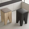 Two Modern Wooden Stools With Unique Leg Design In Different Colors 3d model
