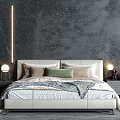 Elegant Modern Double Bed With Leather Headboard Decorative Pillows And Nightstands