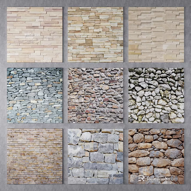 Stone Wall Decor Featuring A Range Of Textures And Styles 3d model 