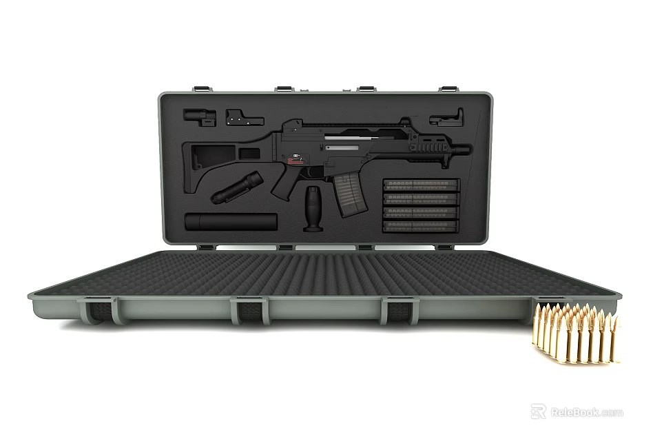 Secure Hard Gun Storage Case With Firearm Accessories And Ammunition Bullets 3d model 
