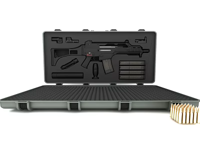 Secure Hard Gun Storage Case With Firearm Accessories And Ammunition Bullets 3d model