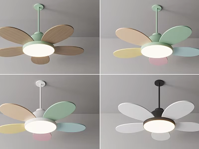 Modern Colorful Ceiling Fan With Various Blades And Built In Light Designs 3d model