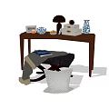 Decorative Ornaments Set With Table Lamp Books Vase Pillow And Blanket On Wooden Table