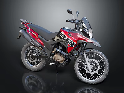 Red And Black Adventure Motorcycle With Spoked Wheels Stylish Design And Black Seat 3d model