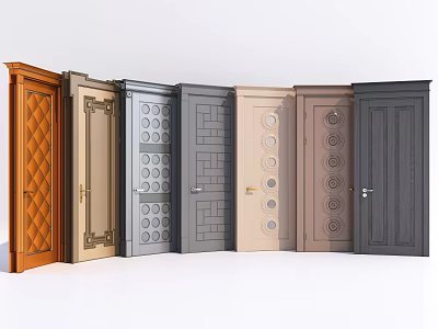 Various Hinged Doors With Different Colors And Decorative Patterns For Home 3d model