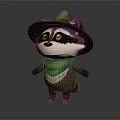 Adorable 3D Cartoon Raccoon Character Wearing Green Hat And Green Scarf
