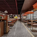 Modern Hot Pot Restaurant Interior With Open Kitchen Dining Tables And Pendant Lights
