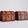 Two Vintage Wooden Trunks With Intricate Carved Patterns And Storage Design