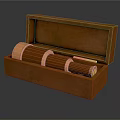 Brass Commercial Equipment Telescope Stored in Open Brown Wooden Case