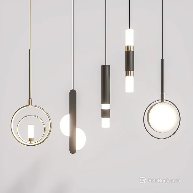Modern Various Pendant Lights With Unique Shapes Designs And Metal Frames 3d model
