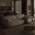 Soft Cream White Sectional Sofa And Round Wooden Coffee Table Set For Cozy Living Room