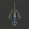 Fantasy Blue Fish Creature With Yellow Orange Stripes Purple Tentacles And Green Eyes
