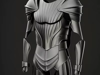 Black Metal Armor With Structured Chest Plate And Shoulder Guards Design 3d model