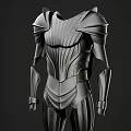 Black Metal Armor With Structured Chest Plate And Shoulder Guards Design