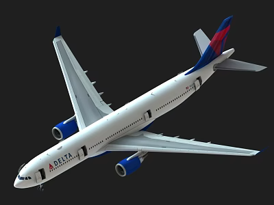 Delta Commercial Airliner White Body With Blue Engines And Red Blue Tail Livery 3d model