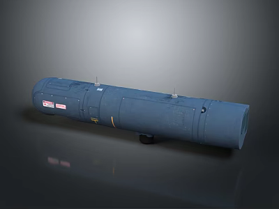 Military Weapon Blue Cylindrical Missile Body With Identification Labels And Structural Components 3d model