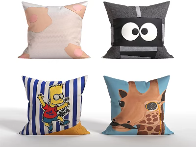 Funny Cute Cartoon Throw Pillows With Various Animal And Character Designs 3d model