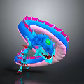 Blue And Pink Fantasy Dragon With Coiled Body Green Eyes Sharp Teeth And Red Spikes