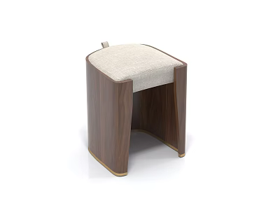 Modern Wooden Frame Stool With Upholstered Seat And Minimalist Design 3d model