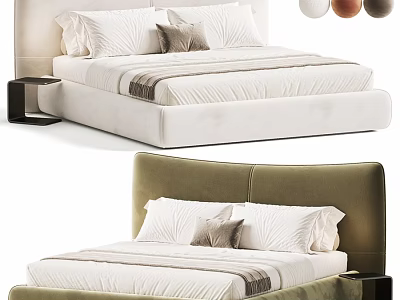Stylish Soft Upholstered Double Bed With Comfortable Bedding Featuring Two Optional Colors For Modern Bedroom 3d model