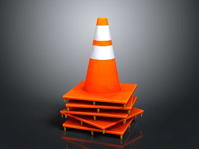 Stack of Orange Pallets Supporting Orange Traffic Cone With Reflective Stripes 3d model