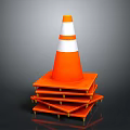 Stack of Orange Pallets Supporting Orange Traffic Cone With Reflective Stripes