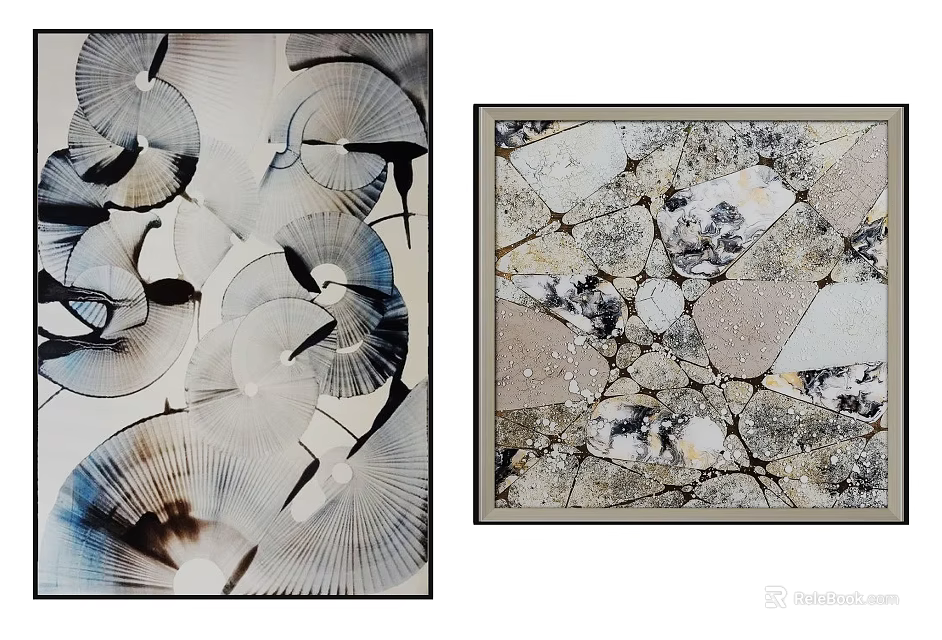 Abstract Decorative Wall Art With Fan Shaped Patterns And Cracked Texture Design 3d model 