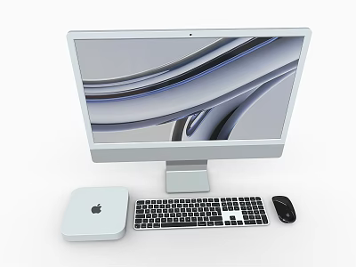 White Desktop Computer Setup With iMac Display Mac mini Tower Keyboard And Mouse 3d model