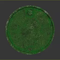 Industrial Green Metal Barrel With Yellow Label And Ribbed Surface