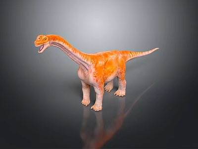 Orange Sauropod Dinosaur Game Movie Character with Long Neck Open Mouth Standing 3D Render 3d model