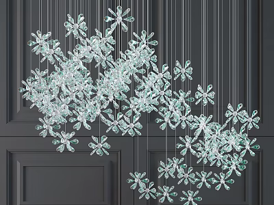 Crystal Chandelier With Snowflake Shaped Clear Crystals Hanging Against Dark Wall 3d model