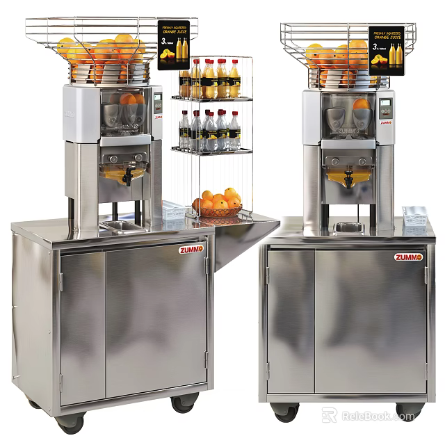 Stainless Steel Commercial Juicer For Fresh Orange Juice Extraction With Bottled Drinks And Fruit 3d model 