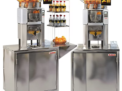 Stainless Steel Commercial Juicer For Fresh Orange Juice Extraction With Bottled Drinks And Fruit 3d model