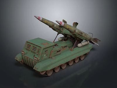 Green Military Armored Tank Equipped With Missile Launchers And Tracks 3d model