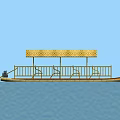 Tranquil Garden Landscape With Bamboo Raft Canopy Railing And Seats On Water