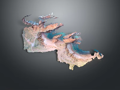 3D Geographic Terrain Model With Colorful Mountain Water And Plain Regions 3d model