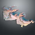 3D Geographic Terrain Model With Colorful Mountain Water And Plain Regions