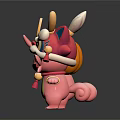 Cute Pink Cartoon Characters With Pumpkin And Lion Dance Inspired Design