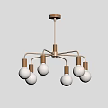 Modern Brass And Wooden Chandelier With Multiple Arms And White Globe Bulbs